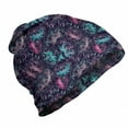 thumbnail image 1 of Abstract Unisex Beanie, Floral Outline Drawings, Hiking Outdoors, Dark Purple Multicolor, by Ambesonne, 1 of 1