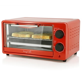 Continental Electric 4-Slice Red Toaster Oven with Broil Bake