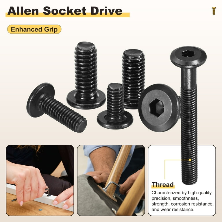 SPAX Industrial Screws & Bolts Black Steel Furniture Connector Bolts - M3 M4 M5 M6 M8 Hex Flat Head Allen Screws Assortment HEAD #3 Screw Industrial Screws & Bolts - Foto 6