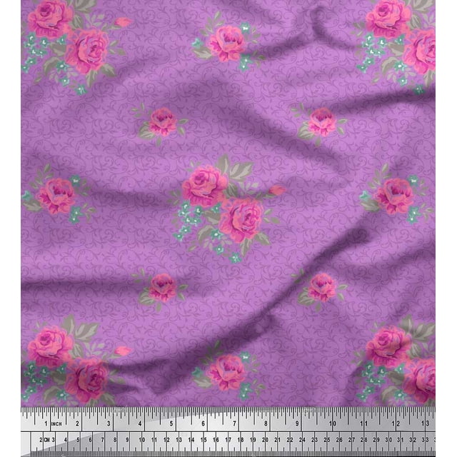 Soimoi Tissu en Velours Imprimé Tourbillon, Feuilles & Roses au Mètre 58 Pouces de Large