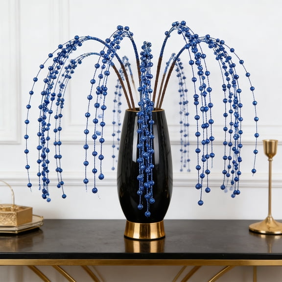 Blue Frosted Berry Branches, 14 Foam Balls on 10 Stems, Snow Dusted Artificial Fruit Stems for Christmas Decor, Wedding Centerpiece, Home Table Decor