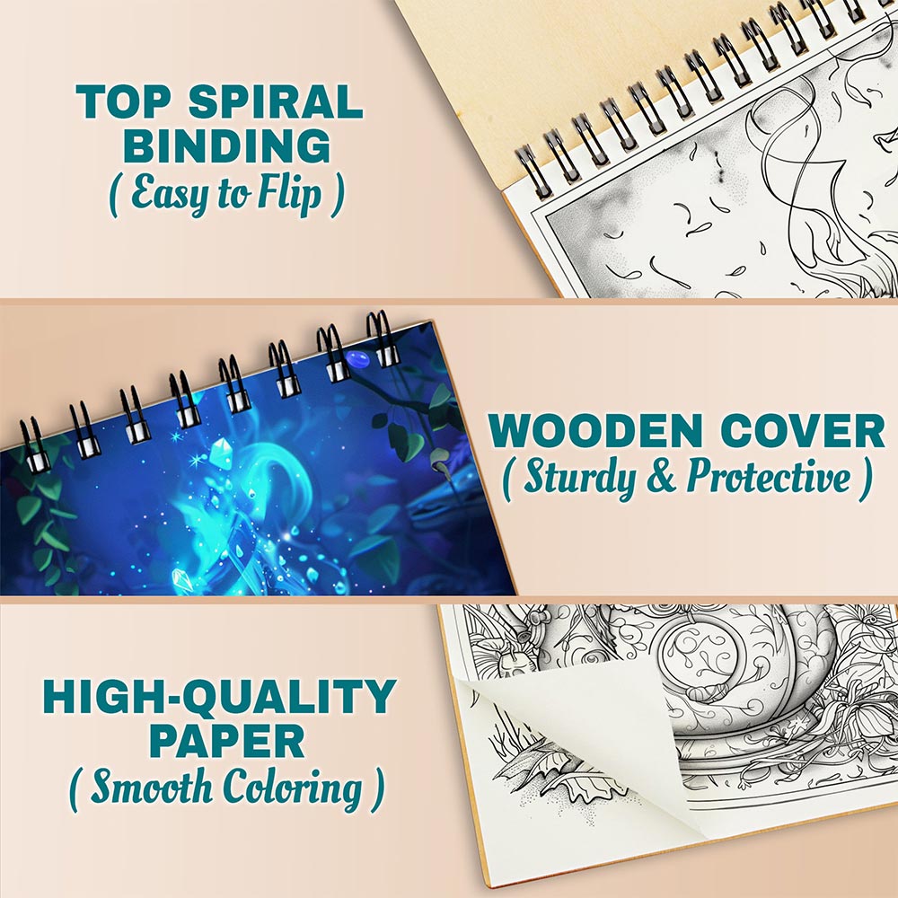 Netecom Witchcraft Coloring Book for Women, A5 Wooden Cover, 30 Enchanting Coloring Pages of Witchy Thing and Magical Potion for Stress Relief and Relaxation, Spiral Bound Edition