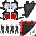 thumbnail image 1 of 4 Pieces USB Rechargeable Bike Light Bike Headlight and Taillight Front and Rear Bicycle Light and 1 Piece Bike Storage Bag Waterproof Triangle Saddle Frame Pouch for Cycling, 1 of 5