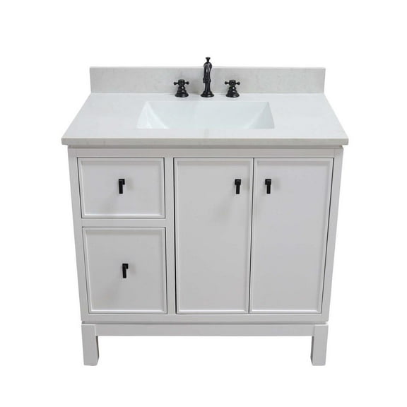 BELLATERRA HOME LLC 37 in. Single Sink Vanity in White with Engineered Quartz Top
