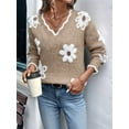 thumbnail image 4 of Female Oversized V Neck Fuzzy Sweaters Casual Loose Long Sleeve Chunky Knit Pullover Jumper Tops Khaki XXL, 4 of 9
