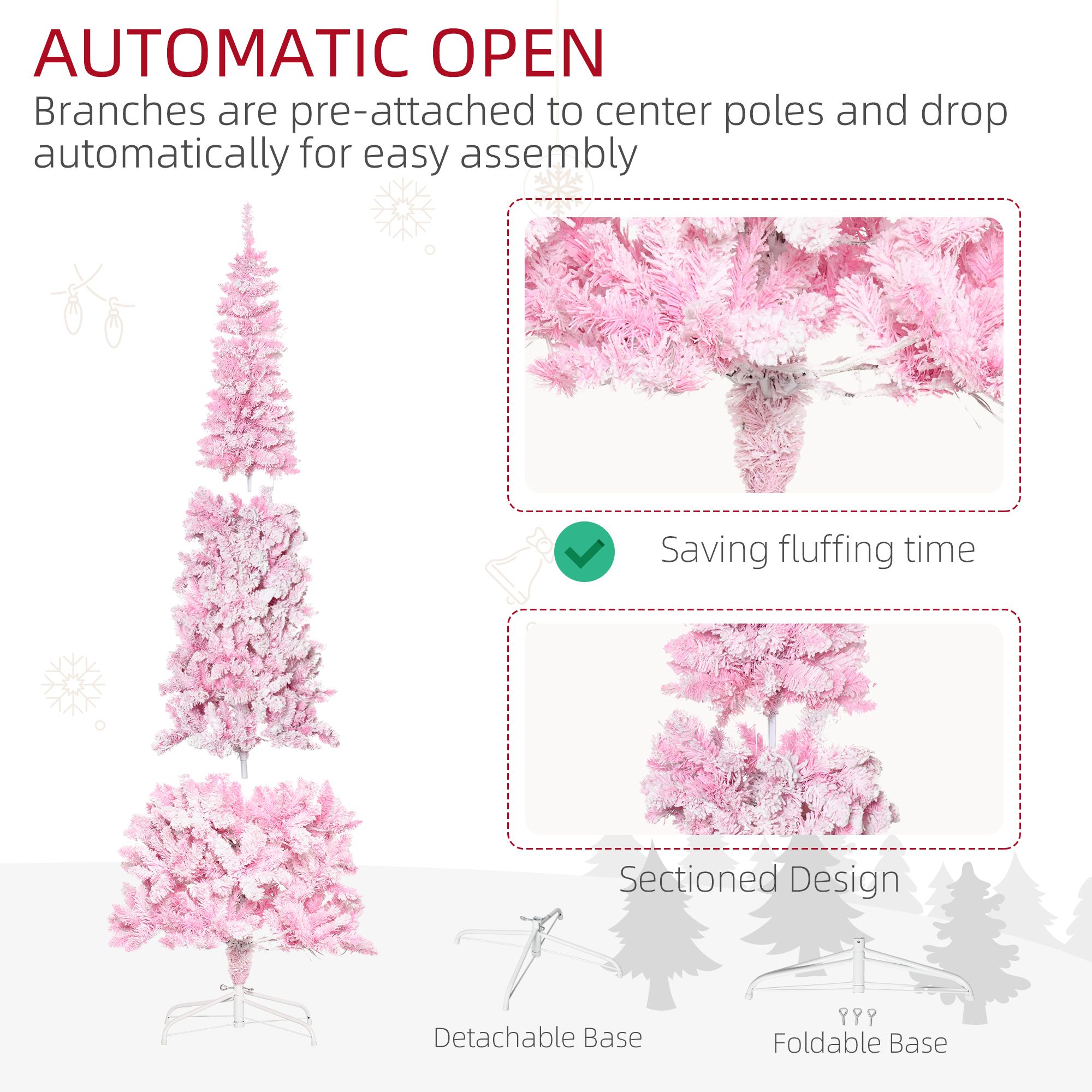 7.5 ft Pre-Lit Artificial Christmas Tree with 350 Warm White LED Lights and 700 Tips, Pencil Design for Small Spaces and Entryways