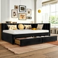 thumbnail image 3 of Newest Upholstered Corner Daybed Storage Drawers L Shaped Headboard Full Size Velvet Bed Frame Living Room Guest Room,Black, 3 of 4
