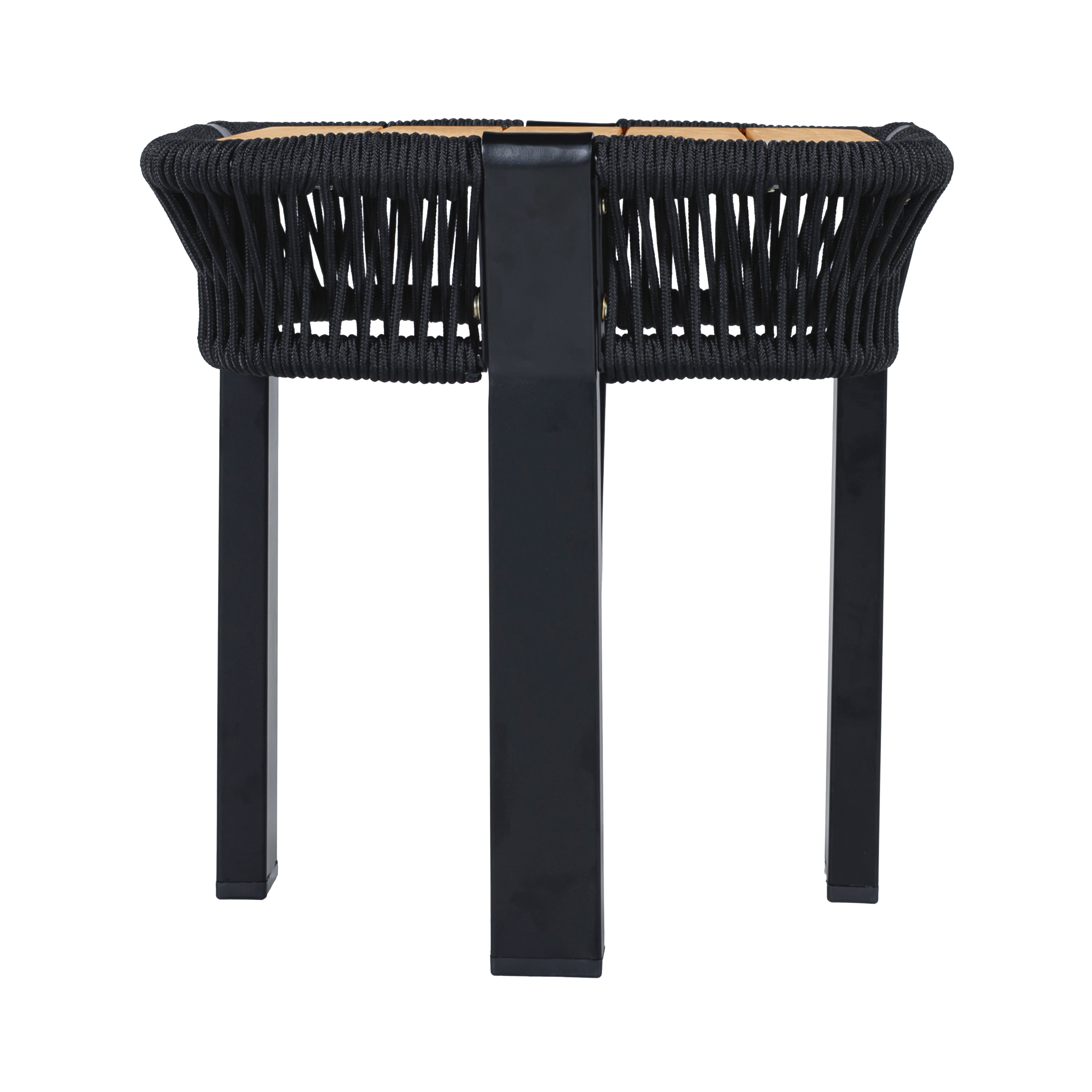 Outdoor Side Table 18.11 Inch, Acacia Wood Top with Black Rope and Metal Frame for Patio Balcony, Black and Teak