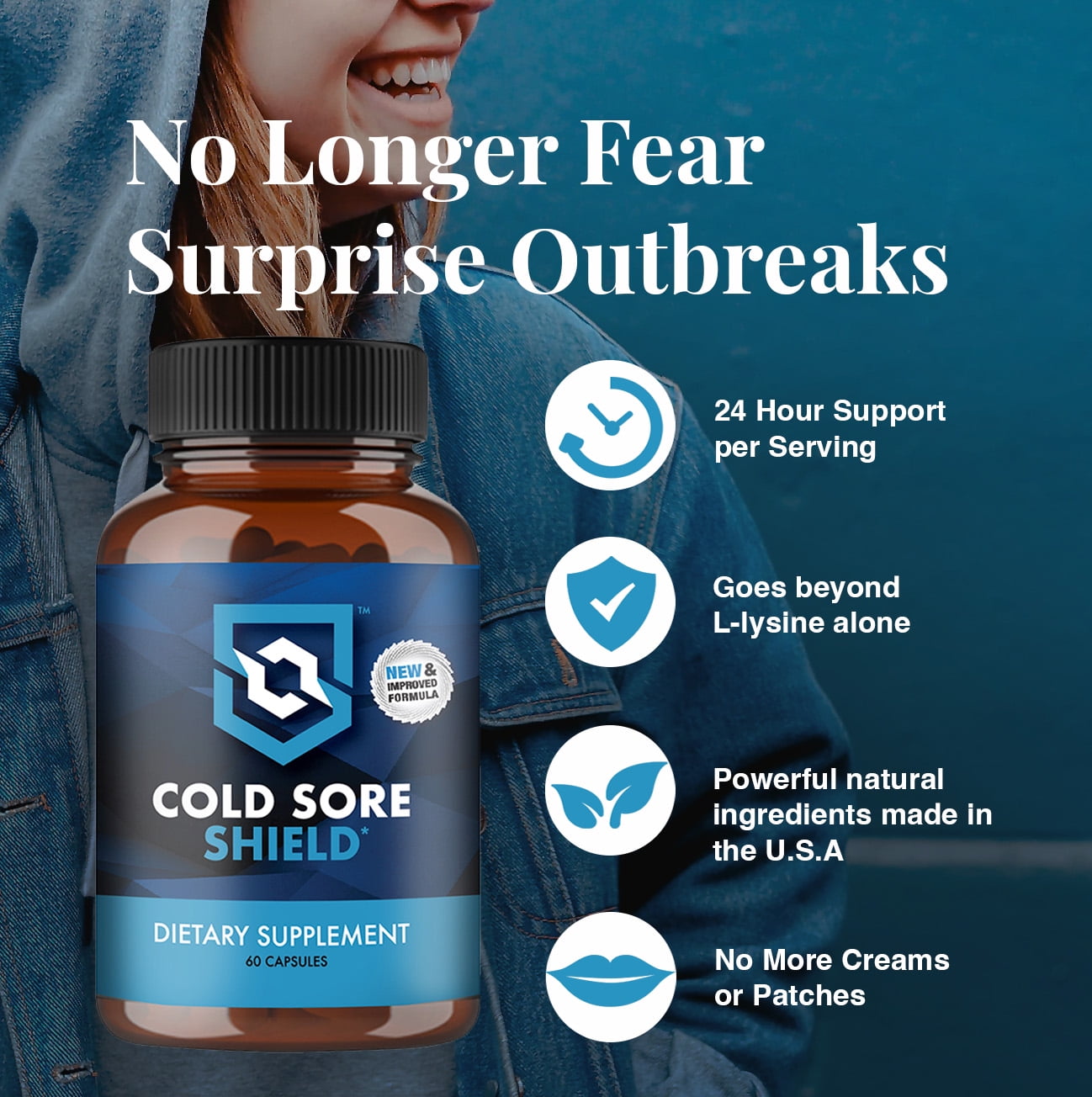 Cold Sore Shield Daily Cold Sore Support Supplement with L-Lysine 60 Count