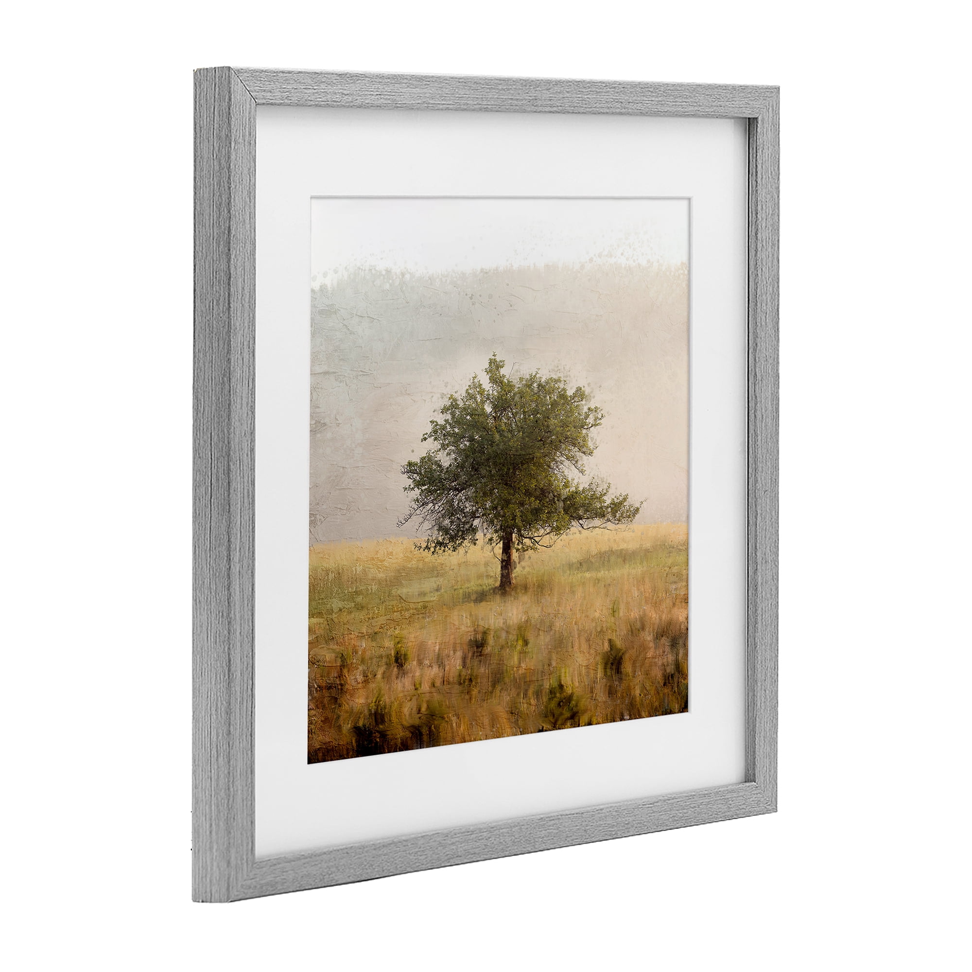 Stupell Industries Tree Alone in Golden Field Gray Framed Print Under Glass, design by Anne Bailey
