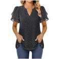 thumbnail image 2 of VBTAPA Sales of The Day! Womens Dressy Chiffon Blouses Summer Puff Petal Short Sleeve Shirts V Neck Casual Work Tops Black XXL, 2 of 5