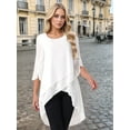thumbnail image 2 of DARING DIVA Women's 3/4 Sleeve High Low Hem Scoop Neck Chiffon Blouses S White, 2 of 8
