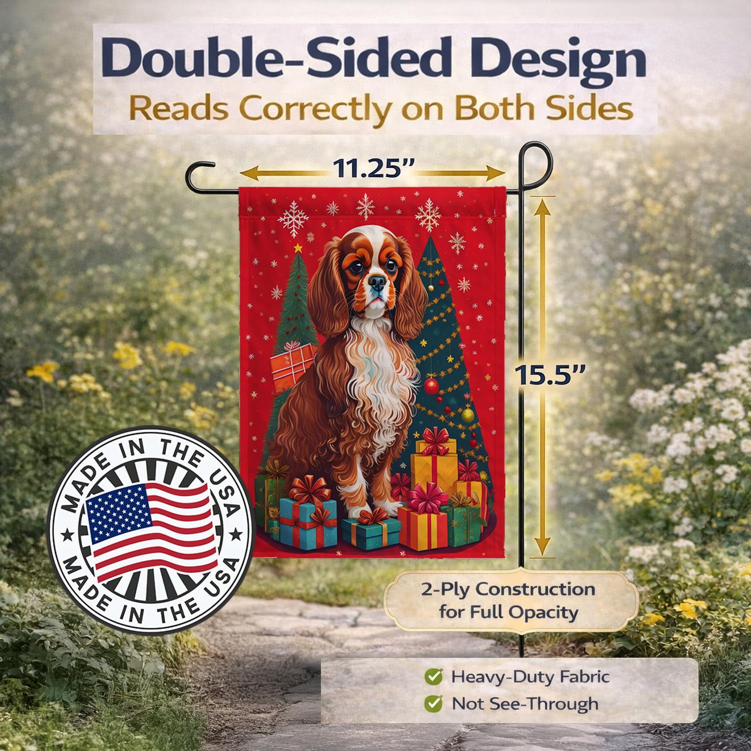 Cavalier Spaniel Holiday Christmas Garden Flag 11.25 in x 15.5 in