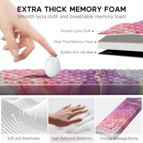 Tekola L-Shaped Desk Elbow Pad for Desk 2 Pack, Soft Memory Foam Elbow Support Padding with Non-Slip Base, Easy Typing Pain Relief Comfort for Office Work Gaming Marble Pink