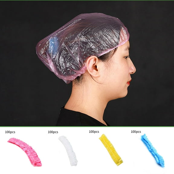 SPRING PARK 100pcs Disposable Waterproof Hair Cap Reusable Shower Cap Hat Bath Cap Clear Plastic