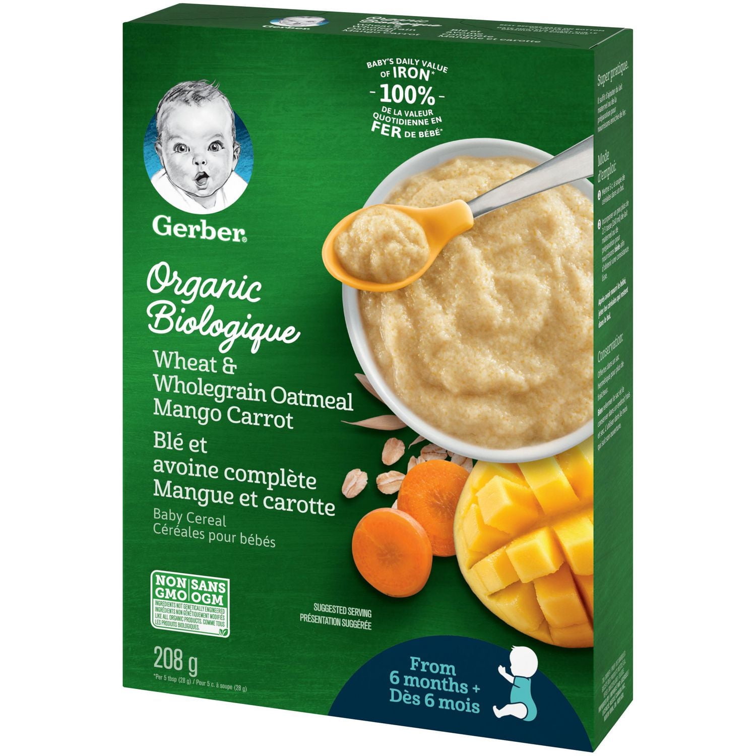GERBER® Organic Wheat & Wholegrain Oat Mango Carrot, Baby Cereal 208 g