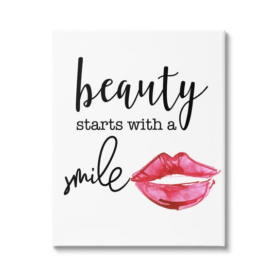 Stupell Industries Beauty Starts With Smiling Chic Lipstick Lips Design Graphic Art Gallery Wrapped Canvas Print Wall Art, Design by Daniela Santiago