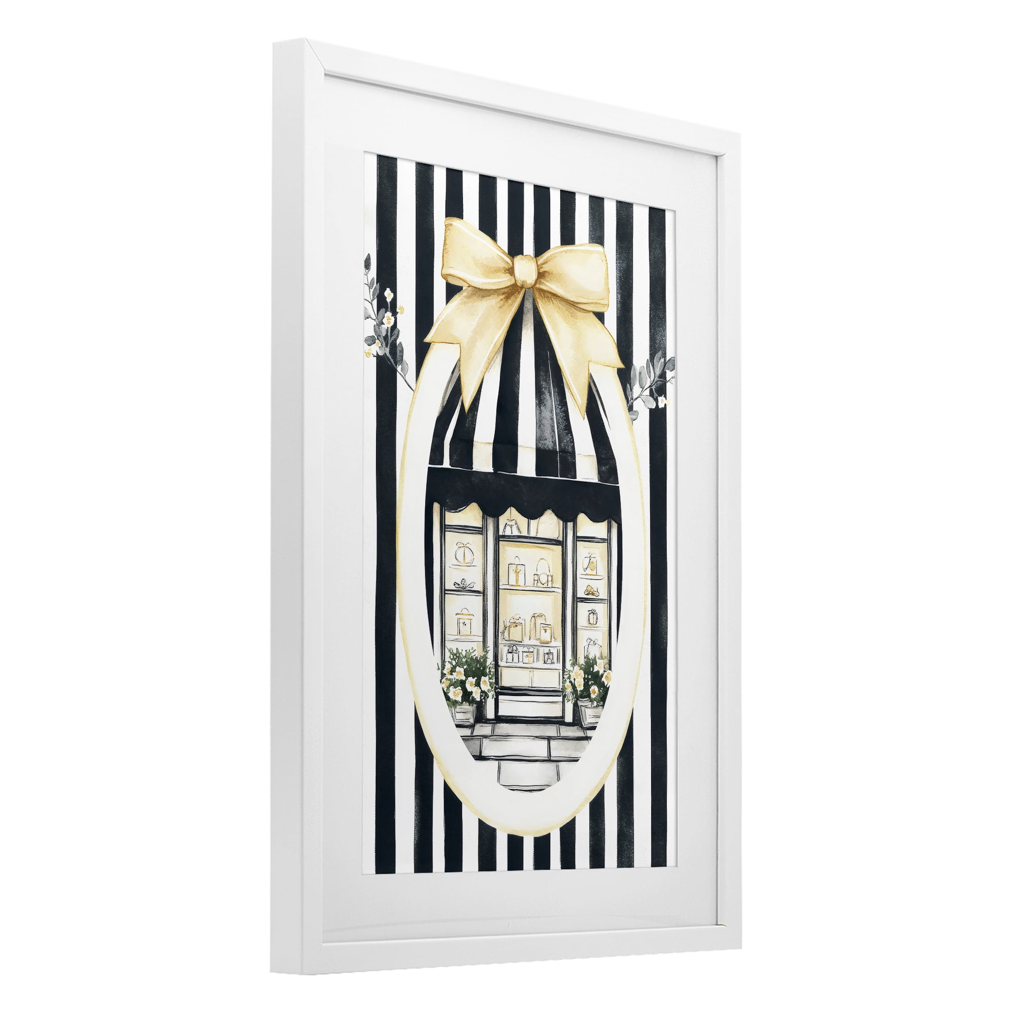Stupell Industries Maison Striped Boutique Window White Framed Print Under Glass, design by Petal Prints Design