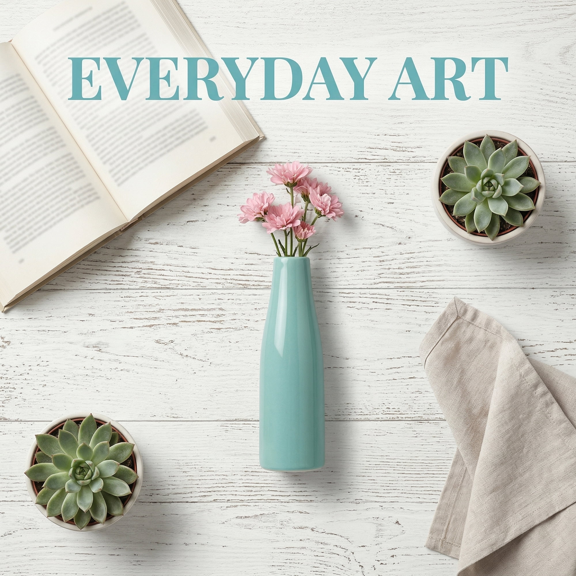 Unique Bargains Ceramic Bud Flowers Slim Decorative Vase Cyan 1.7"L x 1.7"W x 5.9"H