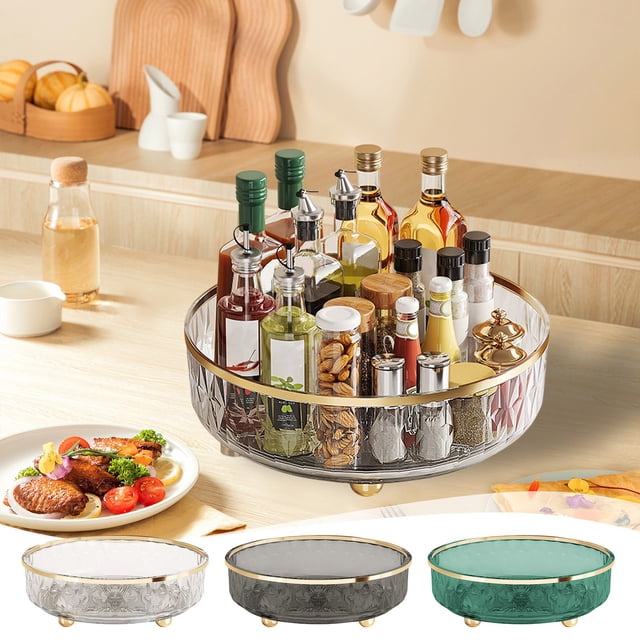 Contenedor de Almacenamiento, Bandeja Multifuncional Giratoria de 360°, Bandeja de Plástico Transparente para Frutas y Refrigerios, Fácil de Limpiar y Apilable, 27 X 27 X 7 Cm, para Uso Doméstico, Co