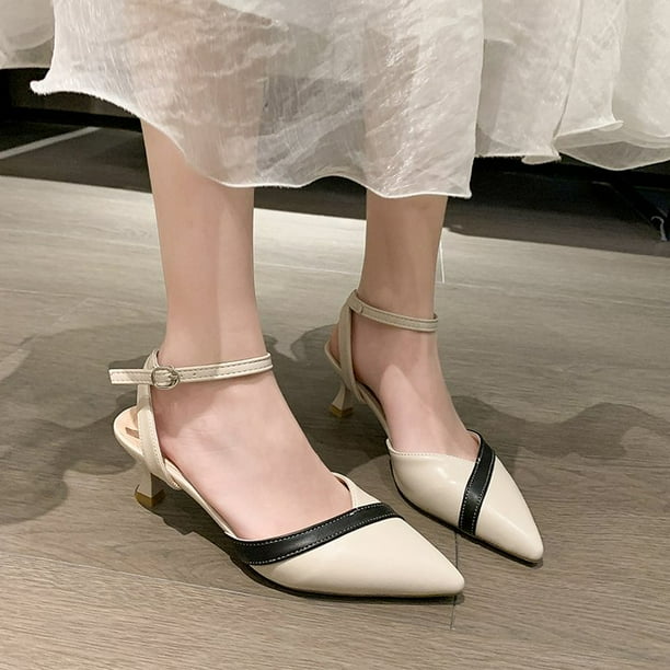 Sandalias de tacón bajo puntiagudas, zapatos de verano para mujer, zapatos nuevos de boca poco profunda, moda Simple cien fina con tacones altos37 Gao Jinjia LED