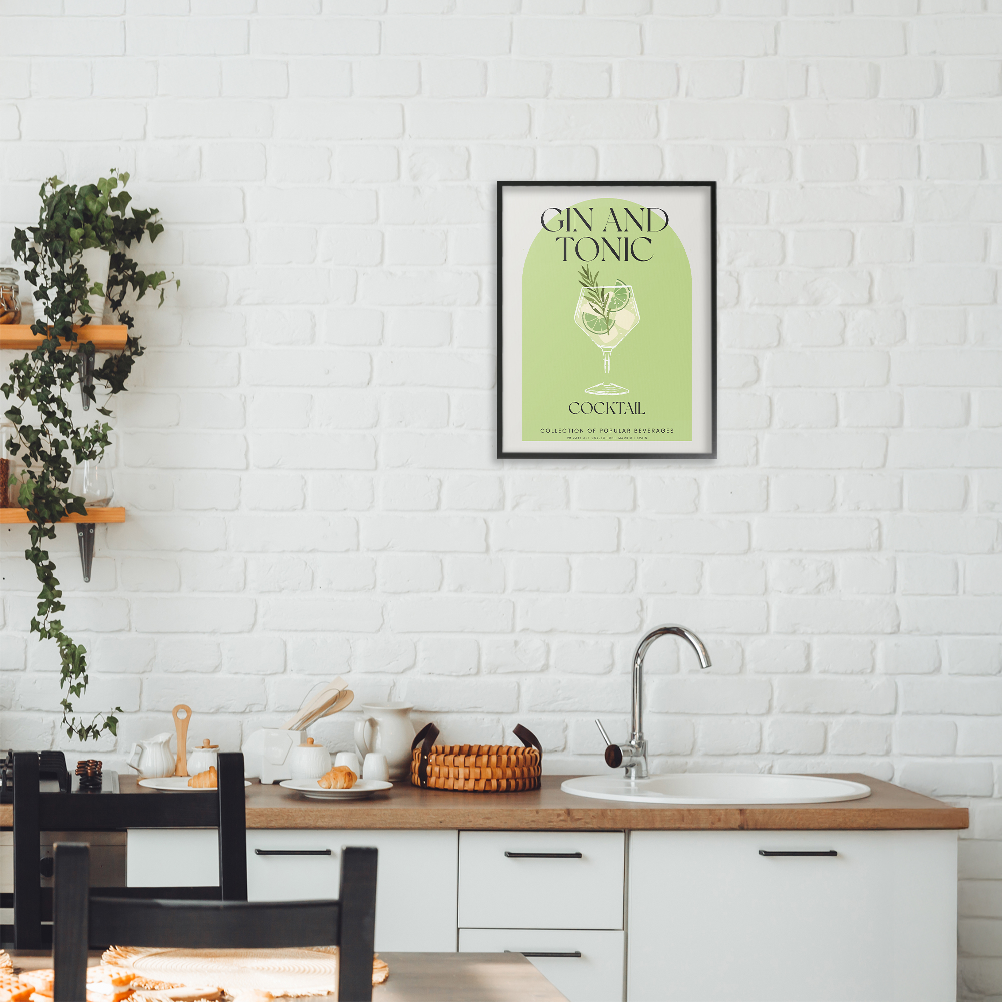 Stylish Retro Gin & Tonic Black Framed Giclee Art, design by Lil' Rue