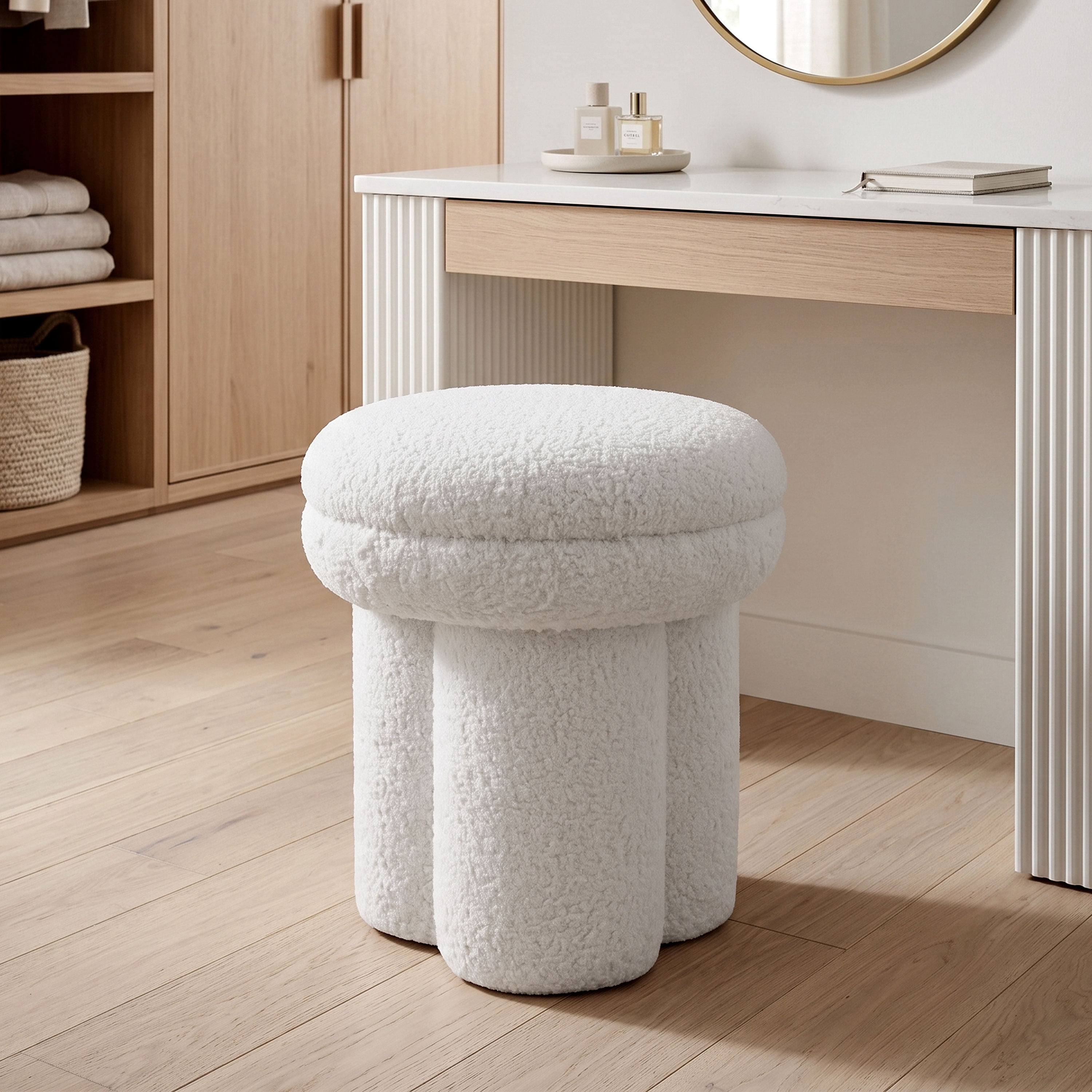 Furniture of America Thia I Modern 17.5" Upholstered Mushroom-Shape Design Stool, Beige