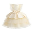 thumbnail image 2 of YWDJ Toddler Girls Net Yarn Mesh Bow Ruffles Birthday Party Gown Long Dresses Beige 6T, 2 of 9