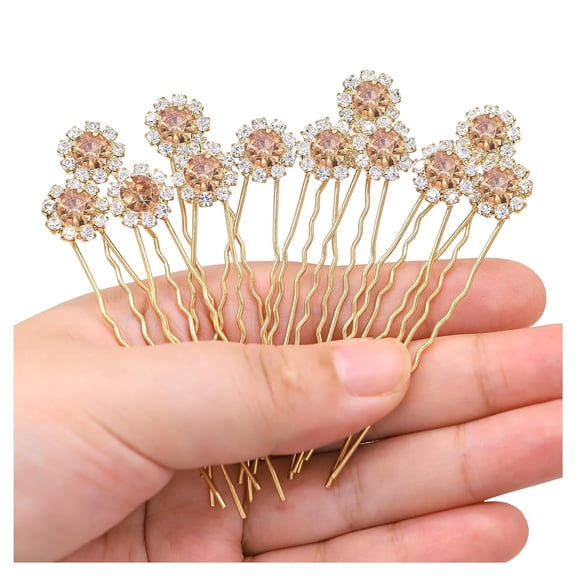 Crystal Bridal Hair Pins Clips Wedding Hair Accessories Hair Set Jewelry With Rhinestone For Brides and Bridesmaids Set Of 12 (Gold)