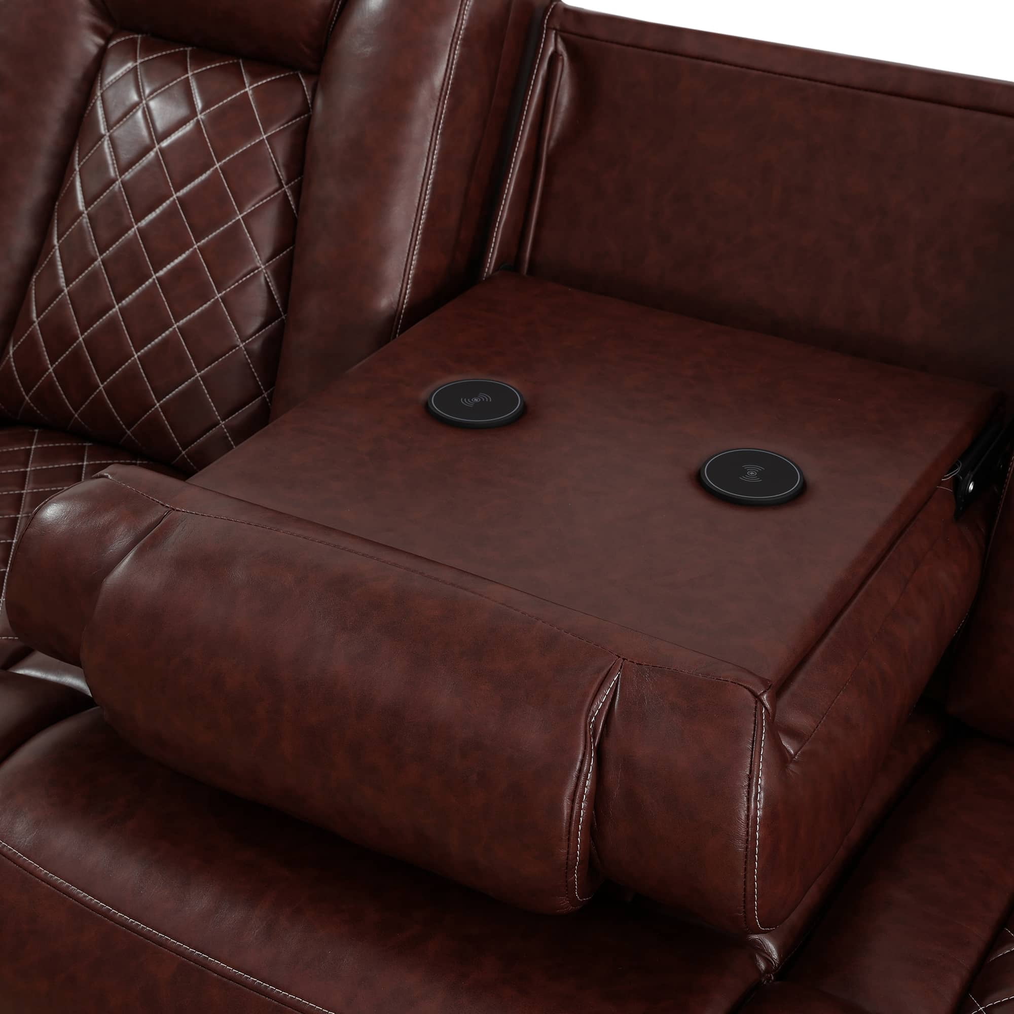 MAYEERTY Power Reclining Sofa, Electric 3-Seat Leather Recliner with USB Charging, Reversible Table & Ambient LED Lighting for Living Room, Brown