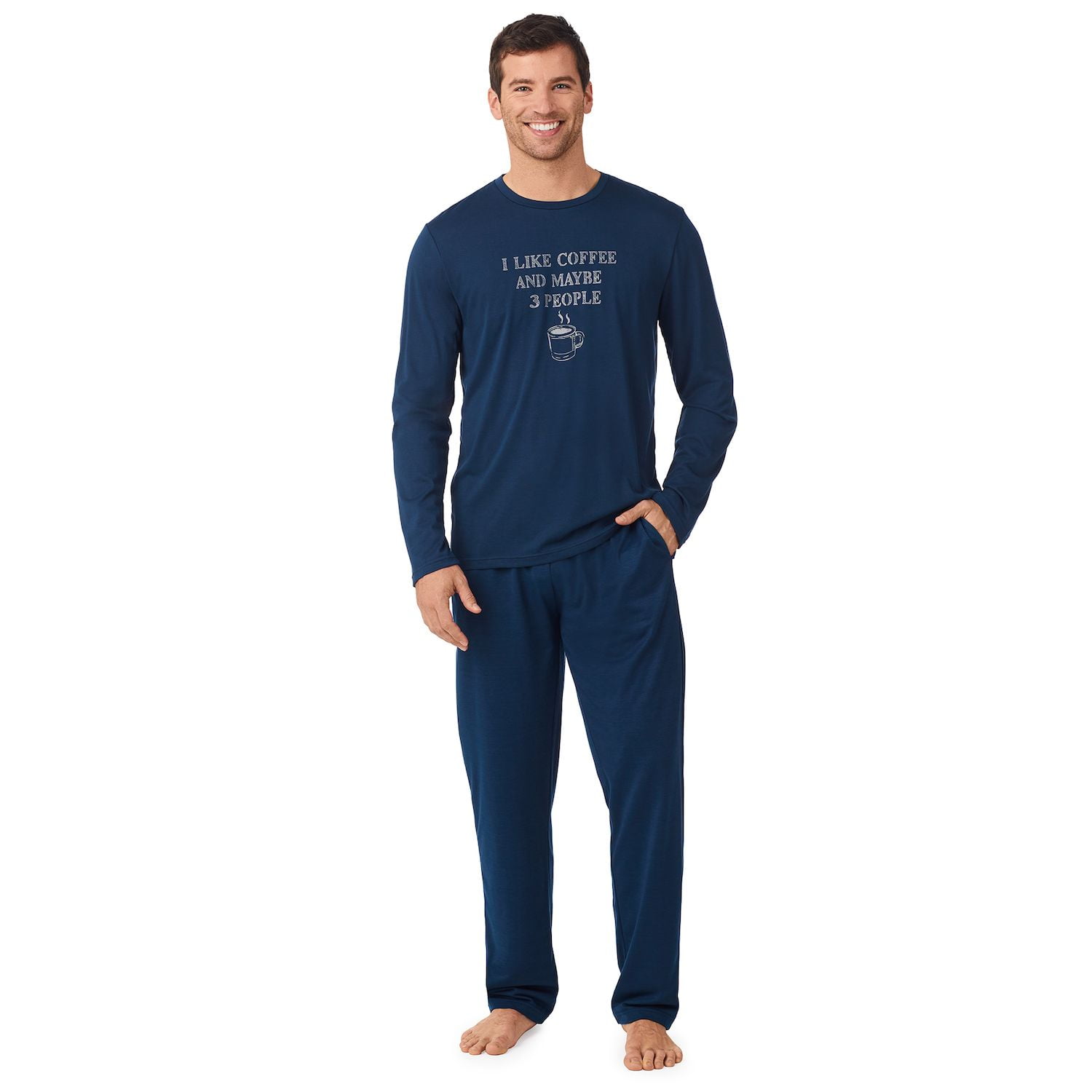 Men's Cuddl Duds Graphic Tee Classic Pajama Set I Like Coffee and 3