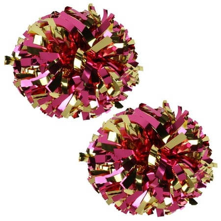 Metallic Cheer Pom Poms Cheerleading Cheerleader Gear 2 pieces one pair poms(Hot Pink/Gold)
