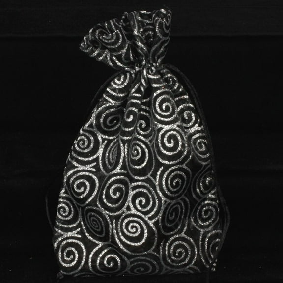 Pack of 6 Silver and Black Swirl Gift Bags 10.5" x 7.5"