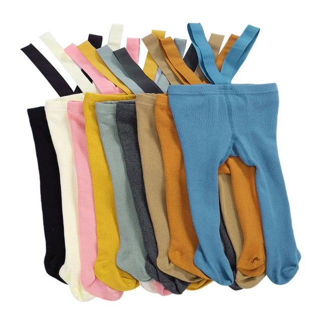MesaSe Baby Solid Color Suspender Overall Pantyhose High Waist Ribbed Knit Tights Foot-Wrapped Design Skin-Friendly