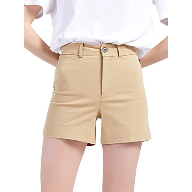 Lucakuins - Pantalones cortos ajustados de verano para mujer, color sólido, cintura alta, elásticos, informales, con bolsillos Lucakuins moda