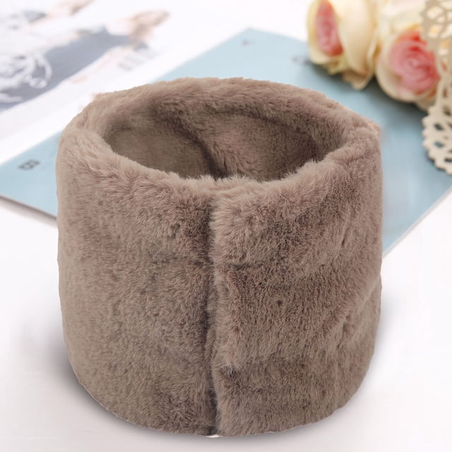 Winter Furry Plush Neck Warmer Solid Color Windproof Buttons Circle Loop Scarf Neckerchief winter gloves Brown