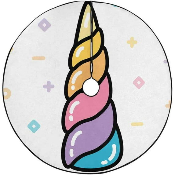 FMSHPON Unicorn Horn Rainbow Xmas Christmas Tree Skirt Stand Mat for Holiday Party Decoration Indoor Outdoor 48 inches