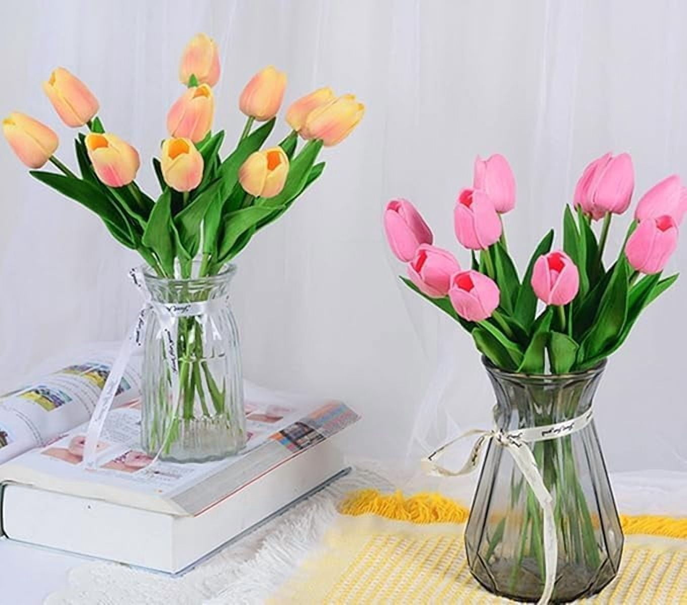 Huiyi Artificial Tulips Flowers Fake Flowers, 10 Faux Flower Tulips BouquetsTulip Bouquet Latex Tulips Real Touch for Party Home Wedding Decoration and DIY Decor(Black)