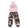 thumbnail image 2 of Miaouyo Kids Girls Pants Set, Sleeveless Letters Print Camisole with Camouflage Trousers Summer Outfit, 2 of 10