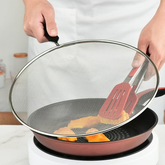 kiskick Splatter Screen - Ergonomic Handle - Rust-Proof Stainless Steel - Frying Pans Anti-Sputtering Mesh for Kitchen - Grease Splatter Guard