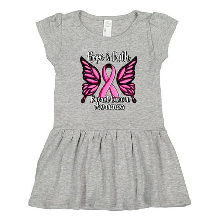 

Inktastic Breast Cancer Awareness Hope and Faith with Butterfly Ribbon Gift Toddler Girl Dress
