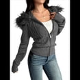 thumbnail image 3 of Suéter Cárdigan con Cremallera para Mujer, Sudadera con Capucha de Piel Sintética con Cable, Chaqueta de Larga, Conjuntos de Punto Y2K Gris M, 3 of 9