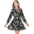 thumbnail image 1 of INSPIRE CHIC Vestido Con Cinturón Estampado Floral Manga Larga De Gasa Ojo De Cerradura Vintage Para Mujer Negro XL, 1 of 6