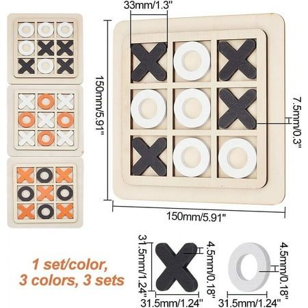1bag 3 sets 3 colors Wood Tic Tac Toe Board Game XO Fun Family Games Sqaure Mixed color 31.5~150x31.5~150x4.5~7.5mm 1 set/color