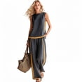 thumbnail image 6 of Womens Going out Outfits Women's Cotton Linen Travel Set Color Block Sleeveless Tank Tops with Wide Leg Pants Lightweight Flowy Summer Beach Vacation Outfits Dark Gray L, 6 of 7