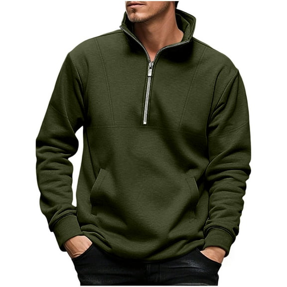 qucoqpe Mens Sweatshirts Casual Fashion Mock Neck Pullover Hoodie with Quarter Zip Fall Winter Warm Sweater Tops with Pocket