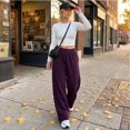 thumbnail image 4 of Sorvello Womens Solid High Rise Wide Leg Lounge Pants Elastic Pull On Waist Side Pockets Full Length Casual Sweatpants Dark Purple M, 4 of 5