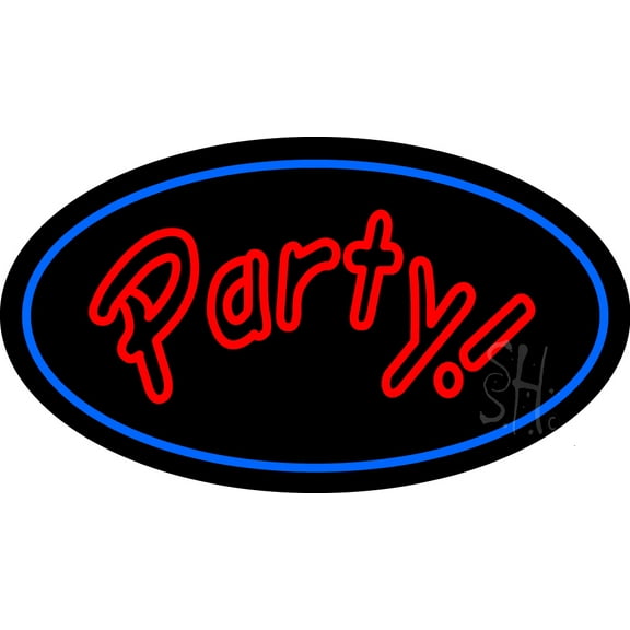 Party Oval Blue LED Neon Sign 13 x 24 - inches, Black Square Cut Acrylic Backing, with Dimmer - Bright and Premium built indoor LED Neon Sign for Event, Party.
