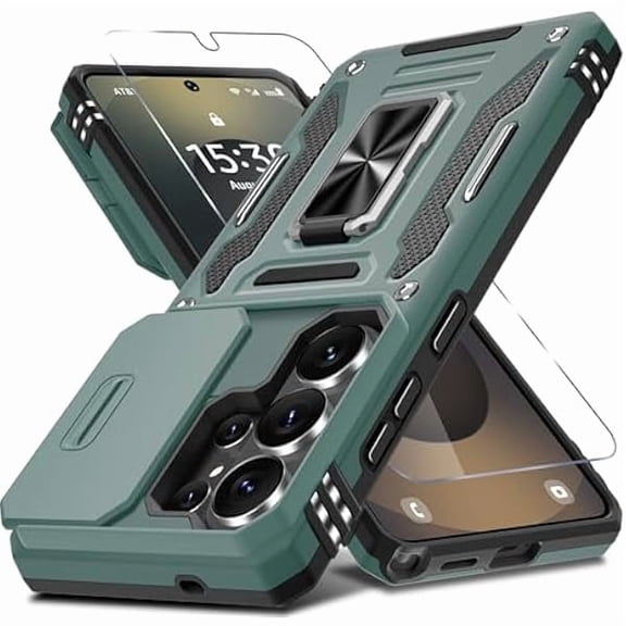 can Case for Samsung Galaxy S26 Ultra 6.9-Inch with Slide Camera Cover Screen Protector(1 Pack), Rotated Ring Kickstand Military Grade Shockproof Protective Cover-Green
