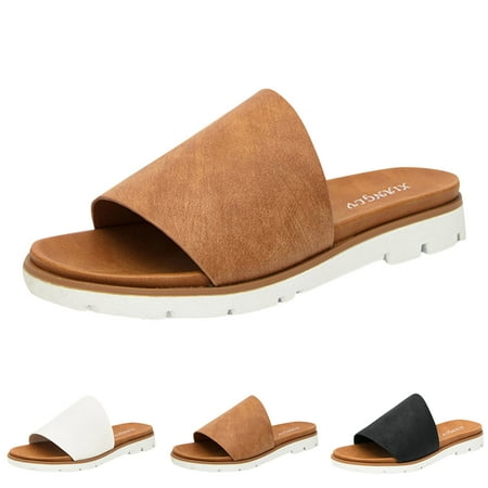 

Cathalem Metallic Sandals for Women Women Sandals Fashion New Pattern Summer Solid Color Slip On Flat Sandals for Women Glitter White 10